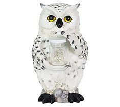 an owl figurine holding a mason jar