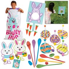 Add some fun activities to your Easter egg hunt beyond searching for eggs with this helpful kit! Full of Easter-themed games, this kit is the perfect addition to any Easter celebration with kids (or kids at heart!) in attendance. Make your Easter egg hunt feel more like a carnival of fun with these Easter games! (16 pcs. per unit)

Includes:
o 1 Wooden Easter Bunny Carrot Toss Game (7 pcs. per unit; stand, 15" x 28".)
o 1 Bunny Bucket Toss Game (Includes 2 buckets with straps and 12 plastic ball Rainy Easter Egg Hunt, Easter Egg Hunt Puzzle, Big Kid Easter Egg Hunt, Easter Egg Hunt Map, Treasure Map Easter Egg Hunt, Large Plastic Easter Eggs, Easter Egg Hunt Games, Egg Hunt Games, Wooden Easter Bunny