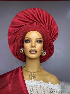 Autogele Asooke, African Headwrap Gele, Nigerian Headpiece, African Head Wrap For Women, Yoruba Wedding Bride Outfits NEED OTHER  STYLES AND COLOURS OF AFRICAN HEADWRAPS AUTOGELE, WEDDING HAND FANS, BRAIDED WIGS AND AFRICAN CORAL BRIDAL BEADS, VISIT OUR SHOP HERE: https://sereneafrica.etsy.com/  Features: *100% genuine Aso-Oke. *Easy to tie and maintain. *Comfortable on the head. *Comes in plain Aso-Oke or embellished. *Comes in other lovely colours. We also make complete bridal Aso Oke outfit. Elegant Red Ceremonial Headpieces, Red Wedding Headpieces, Elegant Fitted Turban For Wedding, Traditional Fitted Turban For Wedding, Elegant Gold Wedding Turban, Pink Headwrap, African Headwrap, African Turban, Hand Fans For Wedding