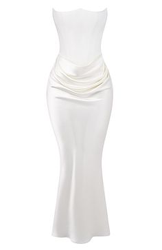 Strapless Corset Draped Maxi Dress White DESIGN: Color: White Strapless design Sleeveless Corset design Draped detail Concealed zipper at back Gentle Dry Clean Only Length: Maxi. Ankle-length MATERIAL: Polyester + Silk + Spandex Delicate sewing and hemming by durable needle lockstitch machine. YKK zipper (known as the most durable and reliable zippers manufactured today). To maintain the beauty of your garment, please follow the care instructions on the attached label. Colour may vary due to lighting on images. The product images (without model) are closest to the true color of the item.     * Order one size up for a relaxed fit. * Pay special attention on measurements to ensure proper fit. * If you are between two sizes the larger one is recommended.      &nb Corset Cocktail Dress, Corset Draping, Strapless Cocktail Dress, Mode Zara, White Drapes, Drape Maxi Dress, Velvet Maxi Dress, Satin Corset, Strapless Corset