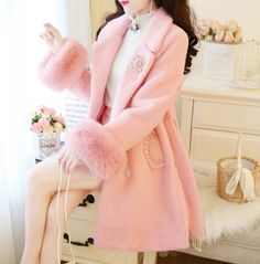 Gorgeous White and Pink Cashmere Autumn and Winter Coats · KoKo Fashion · Online Store Powered by Storenvy Y2k Aesthetic Fashion, Pink Winter, Pink Coat, Woolen Coat, Mesh Panel, Online Fashion Stores, Casual Jacket, Aesthetic Fashion, Long Coat