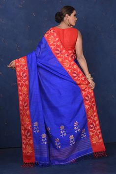 Elegant bright blue matka silk saree for an understated yet striking festive look! The saree has a cut shuttle red weave border. It comes with a matching blouse piece. Shop silk sarees in USA from Pure Elegance. The shown stitched blouse on the model is for display purpose only. The saree comes with a matching blouse piece and finished with fall and piko. Festive Blue Handloom Pre-draped Saree, Festive Blue Tussar Silk Pre-draped Saree, Blue Tussar Silk Pre-draped Saree With Dupatta, Blue Slub Silk Blouse Piece For Festivals, Blue Handloom Chanderi Dupatta, Blue Chanderi Handloom Dupatta, Blue Raw Silk Saree For Puja, Blue Slub Silk Blouse With Zari Weaving, Blue Slub Silk Dupatta For Puja