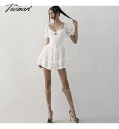 size S: Bust: 82CM; Waist: 64CM; Length: 74CM M: Bust: 86CM; Waist: 68CM; Length: 75CM L: Bust: 90CM; Waist: 72CM; Length: 76CM Size mearsured by ourselves may have 1-3cm error, please understand White Cute Dress, A Line Mini Dress, Neck Ruffle, Cute Dress, Photo Colour, Dress For Women, Ball Gown, Square Neck, Cute Dresses