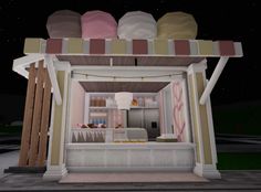 an animated image of a small ice cream shop with lights on it's roof