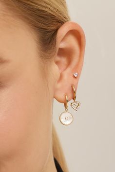 Material: Recycled 925 Silver Earrings (Sterling Silver) 14K Gold Plated + E-coating or 14k Gold Vermeil Hoop inner diameter 8.5mm, thickness 1.7mm, opening 5mm Heart drop measurements: 7.4mm*6.8mm*2mm Ear Stacks, Ear Stack, 925 Silver Earrings, Earrings Sterling Silver, Ear Jewelry, Gold Plated Sterling Silver, Gold Vermeil, Sterling Silver Earrings, Silver Earrings