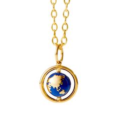 Cosmic Rotating Earth Pendant Yellow Gold Enamel Medallion Necklace, Gold Amulet Jewelry With Polished Finish, Classic Blue Enamel Jewelry, Luxury Round Brass Jewelry, Blue Medallion Jewelry With Polished Finish, Gold Enamel Necklace With Detachable Pendant, Gold Enamel Necklaces With Detachable Pendant, Recycled Yellow Gold Medallion Jewelry, Yellow Gold Recycled Gold Medallion Jewelry