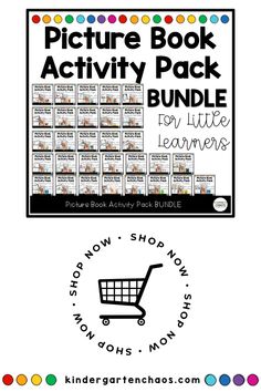 the picture book activity pack for little learners is shown with an image of a shopping cart