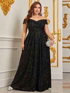 Plus Size Off Shoulder Sequin A Line Dress – Faeriesty Plus Size Black Tie Event Dresses, Blue Plus Size Dresses, Ruffle Dress Long, Plus Size Lace Dress, Plus Size Maternity Dresses, Maternity Evening Dress, Maternity Bridesmaid Dresses, Sequin Formal Dress, Tulle Bridesmaid Dress