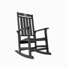 a black rocking chair on a white background with clippings to the bottom right