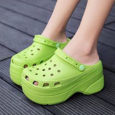 Women Sandals Platform Shoes Summer Slip On Slippers for Ladies Designer Chunky Sandal Height Increasing Beach Flat Casual Woman Platform Crocs, Green Platform, Platform Shoes Heels, Garden Shoes, Women Platform Sandals, Platform Clogs, Chunky Sandals, Platform High Heels, Sport Sandals