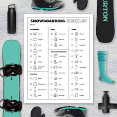 the snowboarding checklist is displayed with all its equipment