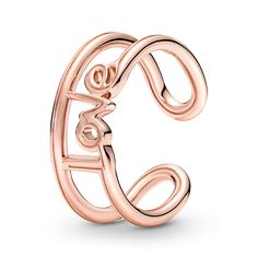 Wear your love loud and proud everywhere you go with this Pandora ME Love Open Ring. Hand-finished, this 14K rose gold-plated ring is emblazoned with the word “love” in a handwritten font on a continuous line design that leads into the band. Style yours to represent the love for your family, your best friends, or your love for yourself. Add significance to your looks by adding this statement ring into your everyday stacks. Please note: attempting to reshape the open band yourself will damage the Ring Pandora, Pandora Me, Word Ring, Sun Ring, Love Word, Pandora Rose, Rose Gold Plated Ring, Bracelet Pandora, Pandora Rings