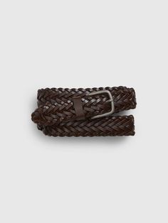 Leather belt.  Braided detail.  Metal buckle.  For more fit and sizing info, check out our Size Guide.  Width: 1. 18" Length Size 32): 40. 5" Outfit Hombre, Braided Leather Belt, Suede Belt, Designer Belts, Braided Belt, Woven Belt, Brown Belt, Leather Weaving, Belt Shop