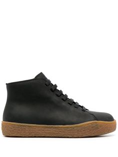 black calf leather recycled polyester front lace-up fastening short side zip fastening branded insole flat rubber sole round toe This item is crafted with leather that has been produced in a certified Leather Working Group (LWG) or ICEC tannery, ensuring the production process has a reduced environmental impact. Learn more about what makes a product Conscious on our Conscious Criteria page Sporty Lace-up Boots With Leather Sole, High-top Lace-up Boots With Stitched Sole, Low-top Leather Lace-up Boots, Leather High-top Sneakers With Lace-up Fastening, Leather High-top Lace-up Boots With Rubber Sole, Leather High-top Sneakers With Textured Sole, Casual Leather Lace-up Boots With Contrast Sole, High-top Leather Lace-up Shoes With Contrast Sole, Casual High-top Lace-up Boots With Contrast Sole