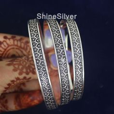 Oxidized Silver Bangle, West Indian Silver Bangles, Set Of 3 Bangles, Set Of Bangles, Anniversary  Bangle, Wedding Jeweler, Boho Jewelry This is a great item to collect for all occasions. If you would like a number combination not listed please contact us. Sizes are as follows: ---------------------------------- To measure your hand for the bangle fold your fingers into your hand as though you were putting a bangle on and measure at the widest part. Please look at the photo of how to measure and Adjustable Bohemian Bangle For Anniversary, Bohemian Stackable Wedding Bracelets, Oxidized Finish Bracelets For Wedding And Festivals, Bohemian Round Cuff Bracelet For Weddings, Spiritual Engraved Bangle For Wedding, Spiritual Engraved Bangle For Weddings, Spiritual Engraved Wedding Bangle, Oxidized Finish Round Cuff Bracelet For Wedding, Silver Stackable Bracelets For Festivals