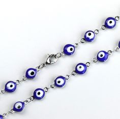 "Material: Stainless Steel & Enamel, never change color Chain color: Silver or Gold Bead Size : 6x6mm Bead Color: Blue Length : 14\" 16\" 18\" 20\" Message me for custom orders/wholesale orders" Blue Beaded Chain Necklace As Gift, Adjustable Evil Eye Choker Necklace, Adjustable Evil Eye Choker, Spiritual Blue Evil Eye Charm Necklace, Blue Metal Evil Eye Bracelet, Evil Eye Choker, Blue Evil Eye Metal Necklace, Chain Layering, Red Or Black