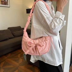 UAKISS - Small Bow Nylon Shoulder Bags for Women 2024 Y2K Korean Fashion Female Handbags and Purses Lady Travel Crossbody Bag SIZE: (Width)24cm * (Height)20cm * (Thickness)5cm Shoulder Belt Length:80cm Casual Pink Baguette Bag For Travel, Cheap Harajuku Style Everyday Shoulder Bag, Pink Nylon Mobile Phone Bag, Y2k Style Shoulder Bag With Zipper Closure, Purple Harajuku Shoulder Bag For Everyday Use, Korean Fashion Female, Puffy Bags, Harajuku Shoulder Bag With Zipper For Daily Use, Y2k Shoulder Bag With Zipper Closure