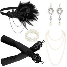 PRICES MAY VARY. 1920s Accessories for Women: you will receive 1 piece of feather headband, 1 piece of pearl necklace, 1 piece of pearl bracelet, 1 pair of 1920s earrings, 1 pair of long gloves, which will help you create a retro and attractive look Adorn Your Beauty: the flapper accessories are ideal costumes for women, ladies, which can blend into many 1920s looks, suitable for weddings, cosplay parties, masquerades, 1920s parties, carnivals, clubs, tea parties, or performances Exquisite Gifts 20s Headband, 1920s Earrings, 1920s Accessories, Flapper Accessories, 1920s Necklace, 1920s Looks, Flapper Headpiece, Feather Headpiece, Flapper Costume