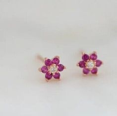 Top Rated 1Ct Round Simulated Pink Ruby Flower Stud Earrings 14K Yellow Gold Plated Silver, Fashion Jewelry Pink Round Flower Earrings For Anniversary, Pink Flower Earrings For Anniversary, Ruby Flower, Pink Ruby, Flower Stud Earrings, Flower Stud, Fashion Jewelry Earrings, Flower Earrings Studs, Flower Studs