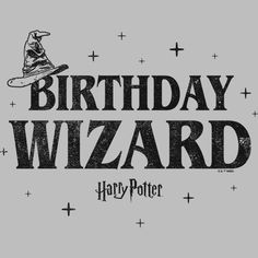 the birthday wizard t - shirt design is shown in black and white on a gray background