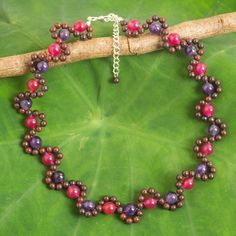 Handmade Multi-gemstone Beaded Necklace from Thailand - Fuchsia Mist | NOVICA Beaded Necklace Pattern, Moonstone Pendant Necklace, Beaded Necklace Patterns, Necklace Patterns, Gemstone Beaded Necklace, Birthday Gifts For Best Friend, Floral Pendant, Beaded Statement Necklace, Moonstone Pendant