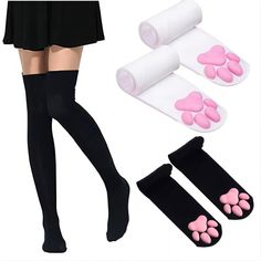 PRICES MAY VARY. Cat Paw Design:These fluffy cat paw socks are designed with cute appearance,the non-slip 3D paws are made of silicone rubber,the pink cat paws are adorable,wear them on holiday parties,make you look more eye-catching and become the crowd bright spot in Package Includes:You will receive 1 pair of cat paw pad thigh high socks and 1 pair of cat paw pad long gloves,the length of a sock and a glove when tiled is about 60 cm/ 23.6 inches and 40 cm/ 15.8 inches respectively,elastic,sui Cat Thigh Highs, Cat Clothes For Women, Cute Thigh Highs, Thigh High Socks Cute, Cute Thigh High Socks, Cat Paw Socks, Paw Socks, Cat Cozy, Anime Socks