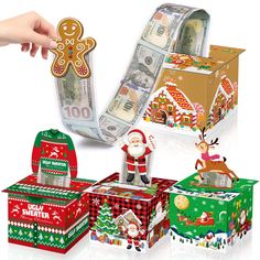 PRICES MAY VARY. 【Sufficient Quantity】You will get 4 happy Christmas money dispensers, 4 cover, 4 small card and 160 money box transparent bags, sufficient quantities to satisfy your party needs and replacements, Package Includes - Featuring a cute Christmas the money box is sure to impress your party. 【Size】 Christmas the cash gift box measures 5.5 inch , cover 7.8 inch , small card 3.5 inch , transparent money bag 7.2×3.2 inch appropriate size to hold money inside without getting too crowded or too empty. 【Material】The Christmas Card Box dispenser are made of quality paper material, and the transparent money bag is made of quality PVC material; They are reliable and sturdy, safe and odorless, which can be applied for a long time enjoy the fun of DIY after receiving the products. 【Ideal G Wrapping Ornaments As Gifts, Cute Money Gift Ideas, Cash Gift Ideas Christmas, Money Christmas Gift Ideas, Christmas Money Gift Ideas, Money Box Ideas, Money Gifts Christmas, Gift Boxes Christmas, Transparent Bags