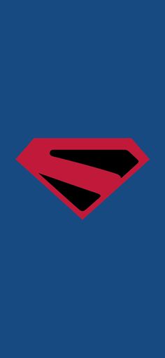 a red and black superman logo on a blue background