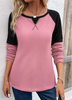 Color:Pink;Size:M;Package Contents:1 X T Shirt;Occasion:Other;Style:Casual; Pink Patchwork, Mix Match Outfits, Kaftan Designs, Pink Round, Lovely Tops, Weekend Style, Pink Tshirt, Shirt Sale, Ladies Tops Fashion