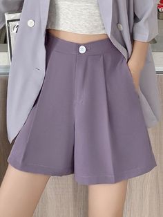 Solid Color Baggy Pleated Shorts Workwear Basics, Shorts Female, Pockets Design, Chiffon Shorts, Cropped Pants Women, Clothing Summer, Tailored Shorts, High Waist Shorts, Shorts For Women