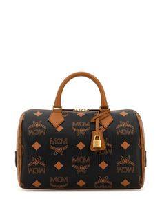 black/cognac brown nappa leather canvas grained texture monogram print colour-block design padlock detail two rolled top handles adjustable detachable shoulder strap top zip fastening main compartment gold-plated hardware Top Handle Monogram Canvas Satchel With Branded Hardware, Luxury Monogram Canvas Satchel With Branded Hardware, Business Satchel With Branded Monogram Canvas, Black Monogram Canvas Satchel With Top Carry Handle, Black Monogram Canvas Top Handle Satchel, Black Monogram Canvas Satchel With Top Handle, Black Monogram Canvas Satchel With Gold-tone Hardware, Cognac Monogram Canvas Top Handle Bag, Cognac Monogram Canvas Bag With Gold-tone Hardware