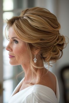 Mother Of Bride Half Up Half Down, Mother Of The Bride Bun Hairstyles, Wedding Hair Older Bride Over 50, Half Up Half Down Wedding Hair Mother, Mother Groom Hairstyles, Mother Of Bride Updos For Medium Hair, Mother Of The Bride Low Bun, Mother Of The Groom Hair Updo, Mother Of The Bride Partial Updo