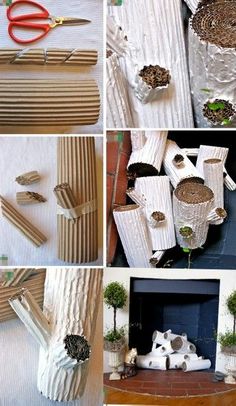 there are many pictures of different things made out of wood sticks and paper machs