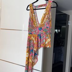 Never Worn, Great Condition. High/Low Side With A Low Cut Front. Looks Great With White Jeans. Soft Stretchable Material And Great Colors For Spring. Yellow Summer Top With Vibrant Print, Yellow Summer Tops With Vibrant Print, Yellow Halter Neck Top For Party, Low Cut Tank Tops, Cut Tank Top, Colors For Spring, Ethiopian Opal Ring, Ethiopian Opal, Low Cut