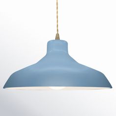 a blue light hanging from a ceiling fixture