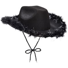 Get ready to ride off into the sunset in style with this black cowgirl hat with feathers! Whether you're headed to a Halloween party, rodeo, festival, or performance, this hat will instantly elevate your costume and show off your western flair. The felt black cowboy hat with feathers is explicitly designed for adults and is perfect for line dancing, bull riding, or running errands around town for that western-flair look. This cowboy hat is made from comfortable and breathable felt that will keep Cowgirl Fancy Dress, Black Cowgirl Hat, Cowboy Hats For Women, Bachelorette Party Accessories, Black Cowboy Hat, Black Cowgirl, Rodeo Cowgirl, Felt Cowboy Hats, Cowgirl Costume