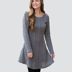 Knitted Round Neck Long Sleeve Dress Winter Mode Outfits, Womens Fashion Casual Outfits, Womens Fashion Casual Fall, Fallout 3, Loose Dresses, Womens Fashion Casual Winter, Womens Fashion Casual Spring, Womens Fashion Casual Summer, Modieuze Outfits