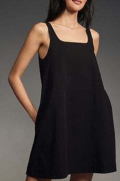 Cotton, polyester Pullover styling Machine wash Imported | Sleeveless Square-Neck Shift Mini Dress by Anthropologie in Black, Women's, Size: 2XS, Polyester/Cotton Sleeveless Black Dress, Black Shift Dress, Shift Mini Dress, Shift Dress Black, Black Sleeveless Dress, Mini Shift Dress, 50 Fashion, Black Love, Black Fits