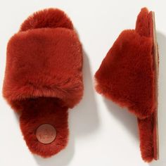 Nwt, Anthropologie Faux-Fur Plush Slippers In A Autumnal Rusty Orange. Open Toe. Rubber Sole. Faux Fur Slippers With Round Toe For Fall, Fall Faux Fur Lined Slippers, Cozy Soft Slippers For Fall, Comfortable Slippers With Faux Fur Lining For Fall, Casual Slippers With Faux Fur Lining For Fall, Flat Synthetic Slippers For Fall, Fall Synthetic Flat Slippers, Fall Season Flat Synthetic Slippers, Pearl Slippers