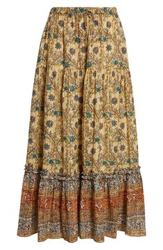 A boho floral print artfully covers this tiered maxi skirt made from an airy cotton blend and topped with a comfy elasticized drawstring waist. 33 1/2" length (size 8) Elastic/drawstring waist Side-seam pockets 70% cotton, 30% viscose Dry clean Imported Tiered Maxi Skirt, Hair Perfume, Fragrance Design, Designer Clothes For Men, Modern Outfits, Boho Floral, Women's Summer Fashion, Ulla Johnson, Athletic Women