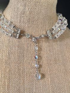 Vintage Crystal Jewelry With Faceted Beads, Antique Costume Jewelry, Aurora Borealis Crystal, Crystal Necklaces, Hollywood Glam, Strand Necklace, Aurora Borealis, Vintage 1950s, Clip On