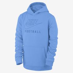 It's your game. Make sure everybody knows in this soft fleece sweatshirt. Nike Team-colored Long Sleeve Hoodie, Blue Fleece Hoodie With Team Spirit, Nike Blue Sweatshirt For Sports Events, Blue Fleece Sweatshirt For Sports Events, Blue Team Spirit Hoodie Sweatshirt, Nike Boys, Football Kids, 2024 Christmas, Nike Boy