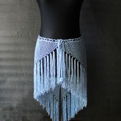 Hip scarf for belly dance crochet of viscose yarn sky blue color with shimmery threads a great addition to your belly dance costume or any dance clothes as a fringes belt or skirt with fringe. You can wear this asymmetrical skirt over leggings, jeans, or over long skirt for the Ats belly dance *This fringe hip scarf belly dance belt super shimmery and pleasant to the touch *Sparkle lace hip scarf wrap for tribal belly dance has a long adjustable cord  * Hip shawl has length including fringe abou Bohemian Fitted Sarong For Festivals, Fitted Bohemian Sarong For Festival, Belly Dancing Skirt, Belt Crochet, Lace Baby Blanket, Belt Scarf, Belly Dance Belt, Samba Costume, Hip Scarf