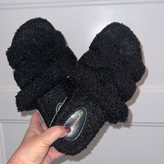 Super Cozy Fuzzy Sherpa Slides, Sandals, Slippers, House Shoes. Can Be Worn Outside As Sandals Features An H Shaped Cut Out Band (Has An Hermes Feel To Them) Brand New Adjustable Velcro Strap Size 9 I Also Have These Available In Denim Blue Fabric; White & Black Faux Leather With Sherpa Lining And One's Without The Sherpa Lining Available In My Closet. Purchased From An Online Boutique & Just Never Wore Comes From A Dog Friendly Home Offers Welcome Make A Bundle Of Even Just 1 Item & I Will Send Comfortable Black Synthetic Platform Slippers, Comfortable Black Platform Slippers For Spring, Casual Black Open Toe Platform Slippers, Comfortable Black Platform Slippers For Beach, Black Synthetic Round Toe Platform Slippers, Casual Black Slide Platform Slippers, Black Round Toe Platform Slippers, Black Platform Slippers With Cushioned Footbed, Black Comfortable Platform Slippers With Cushioned Footbed