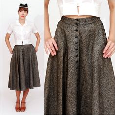 Vintage 1950s High Waisted Dark Gray Felted Wool Circle Skirt | XS by AnimalHeadVintage on Etsy Vintage Full Skirt Bottoms With Buttons, Vintage Full Skirt With Buttons, Fitted Vintage Mini Skirt, Vintage Skirt For Fall, Fitted Vintage Skirt For Vintage Fashion, Retro A-line Fitted Bottoms, 1950s Fitted Skirt, Vintage Fitted Skirt With Buttons, Fitted Vintage Skirt With Buttons