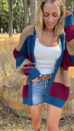 Introducing the Jonah Chunky Knit Cardigan | Deep Topaz Multi🧶 Perfect for brunch dates, running errands, or an evening cuddled up reading your favorite book📚 Shop now🛍️ Brunch Dates, Book Shop, Chunky Knit Cardigan, Cardigan Fashion, Ribbed Neckline, Open Front Cardigan, Knitting Materials, Chunky Knit, Stripes Pattern