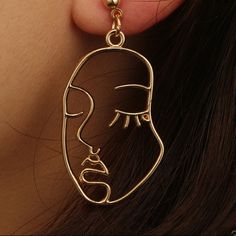 Brand New Never Worn Material- Alloy Face Necklace, Abstract Earrings, Earrings Trendy, Gold Face, Face Earrings, Summer Earrings, Abstract Face, Golden Earrings, Bohemian Earrings