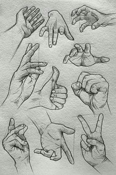 hand gestures drawn in pencil on paper