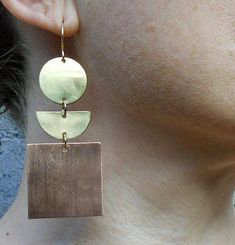 Gold Earrings, Geometric Earrings, Dangle Earrings, Copper Earrings, Moon Earrings, Handmade Earring Modern Copper Jewelry For Pierced Ears, Modern Handmade Copper Earrings, Modern Copper Earrings As A Gift, Clean Earrings, Faux Nose Ring, How To Clean Earrings, Earrings Moon, Handmade Silver Jewellery, Silver Nose Ring