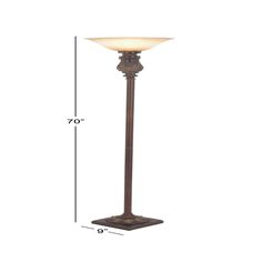 a tall lamp with a white light on it's side and measurements for the base